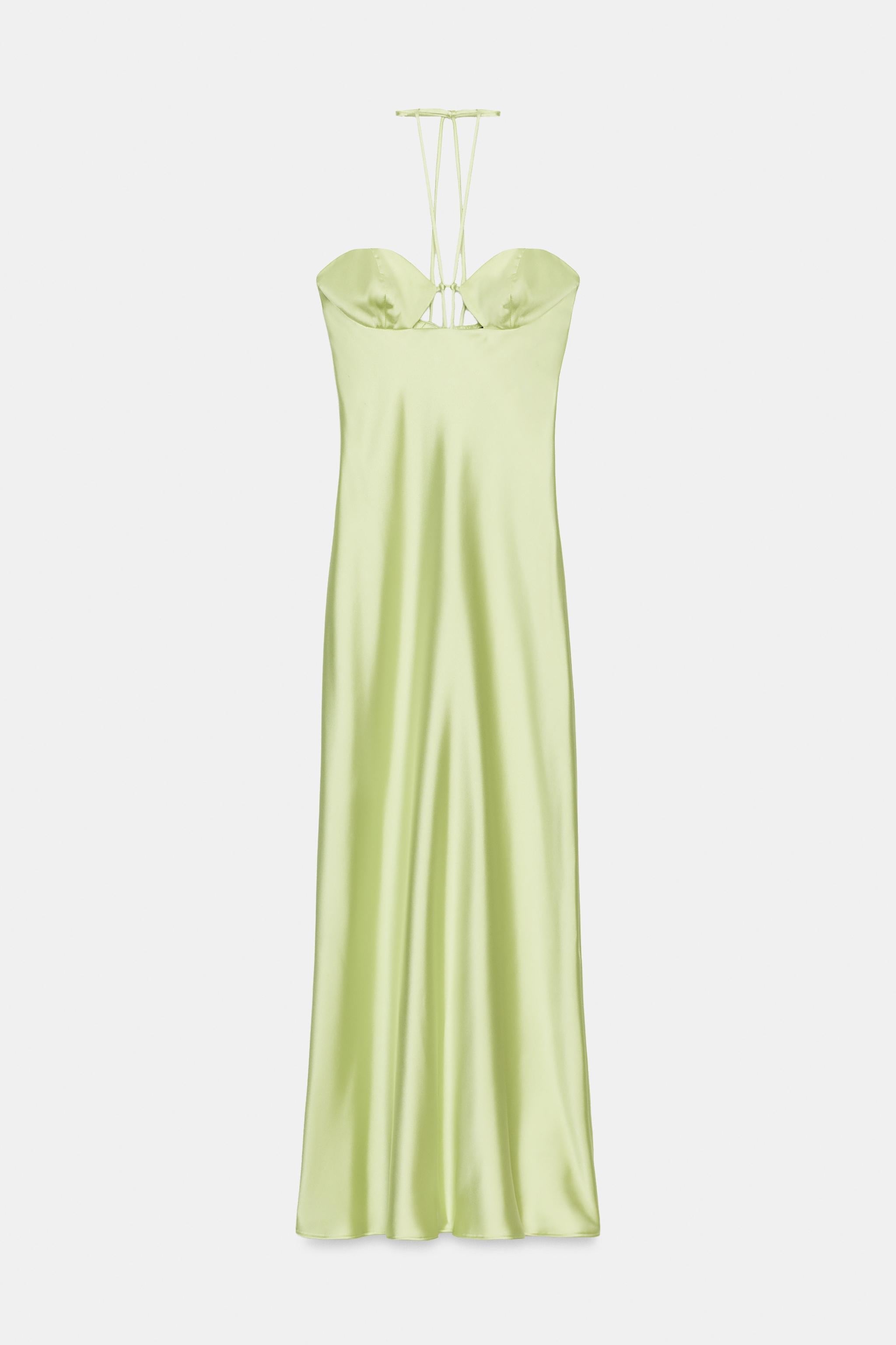 Satin Midi Dress - Lime