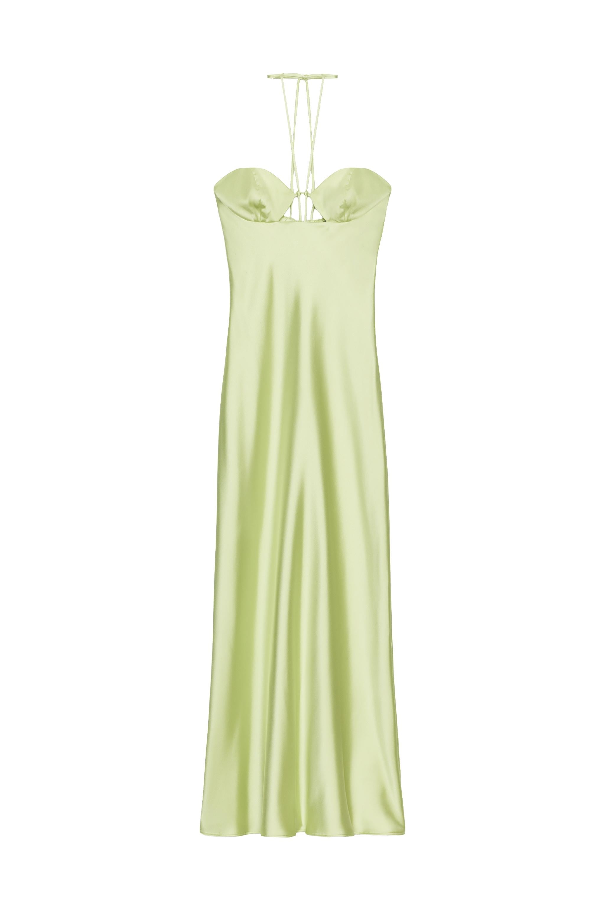 Satin Midi Dress - Lime