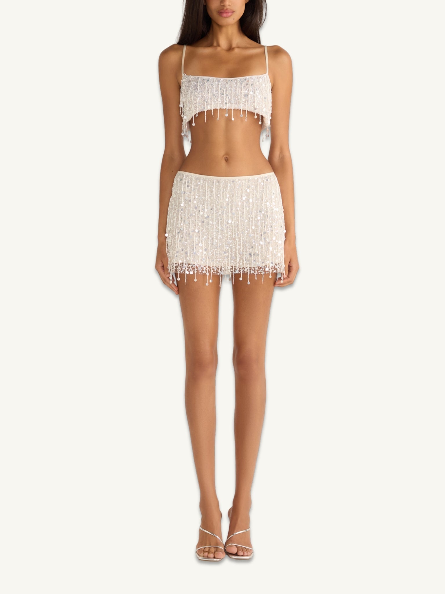 Yasmin Hand Beaded Mini Skirt - Natural