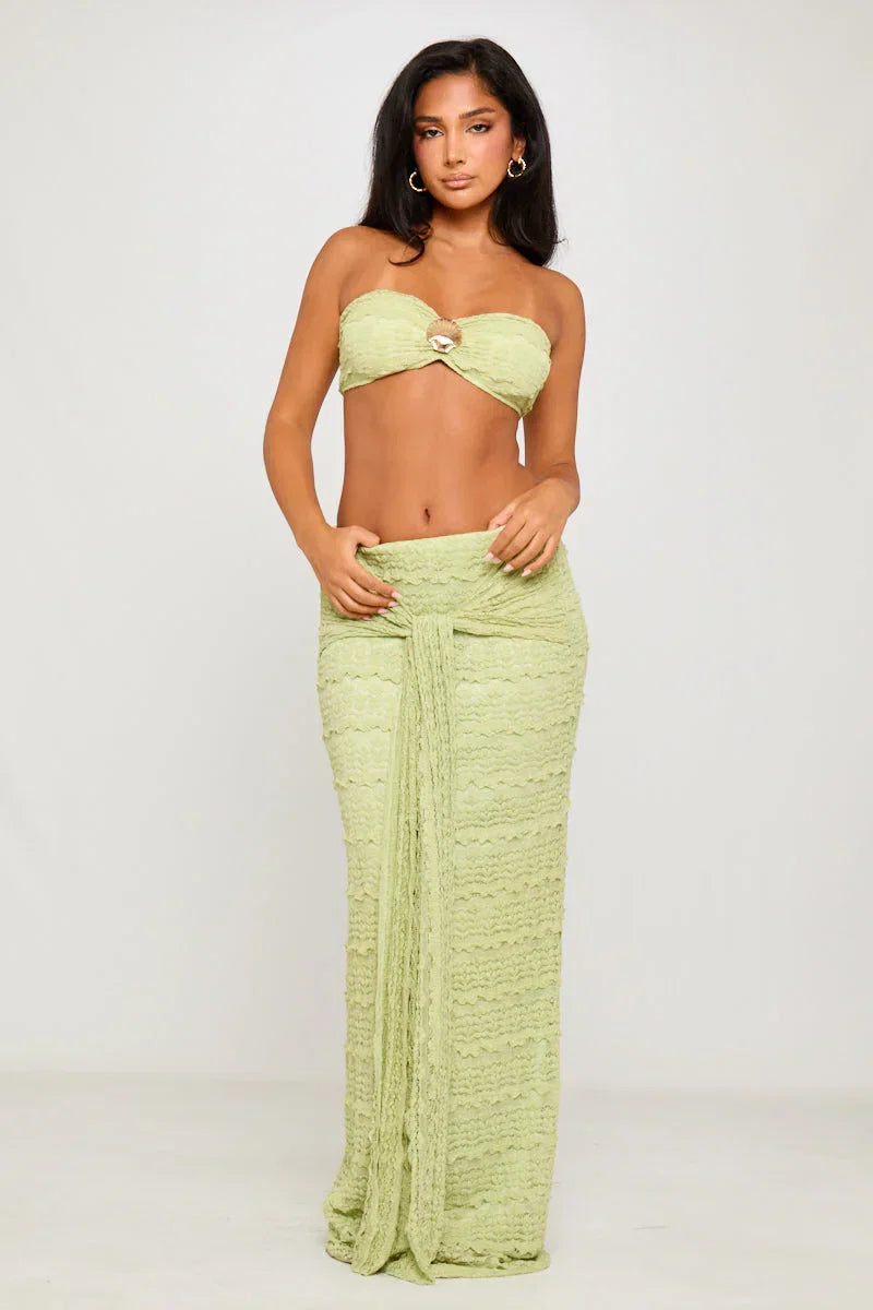 Seashell Detail Top & Draped Maxi Skirt Co-Ord