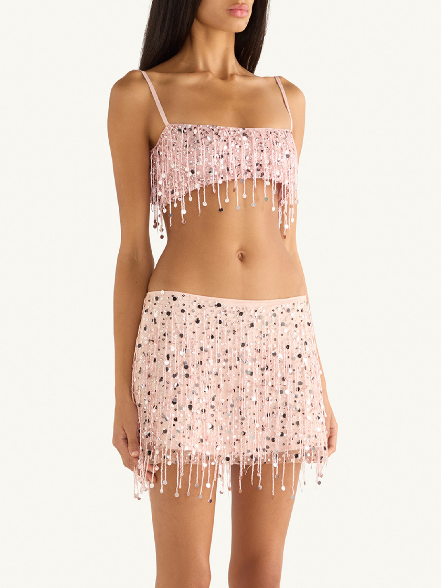 Yasmin Hand Beaded Bralette - Powder Pink