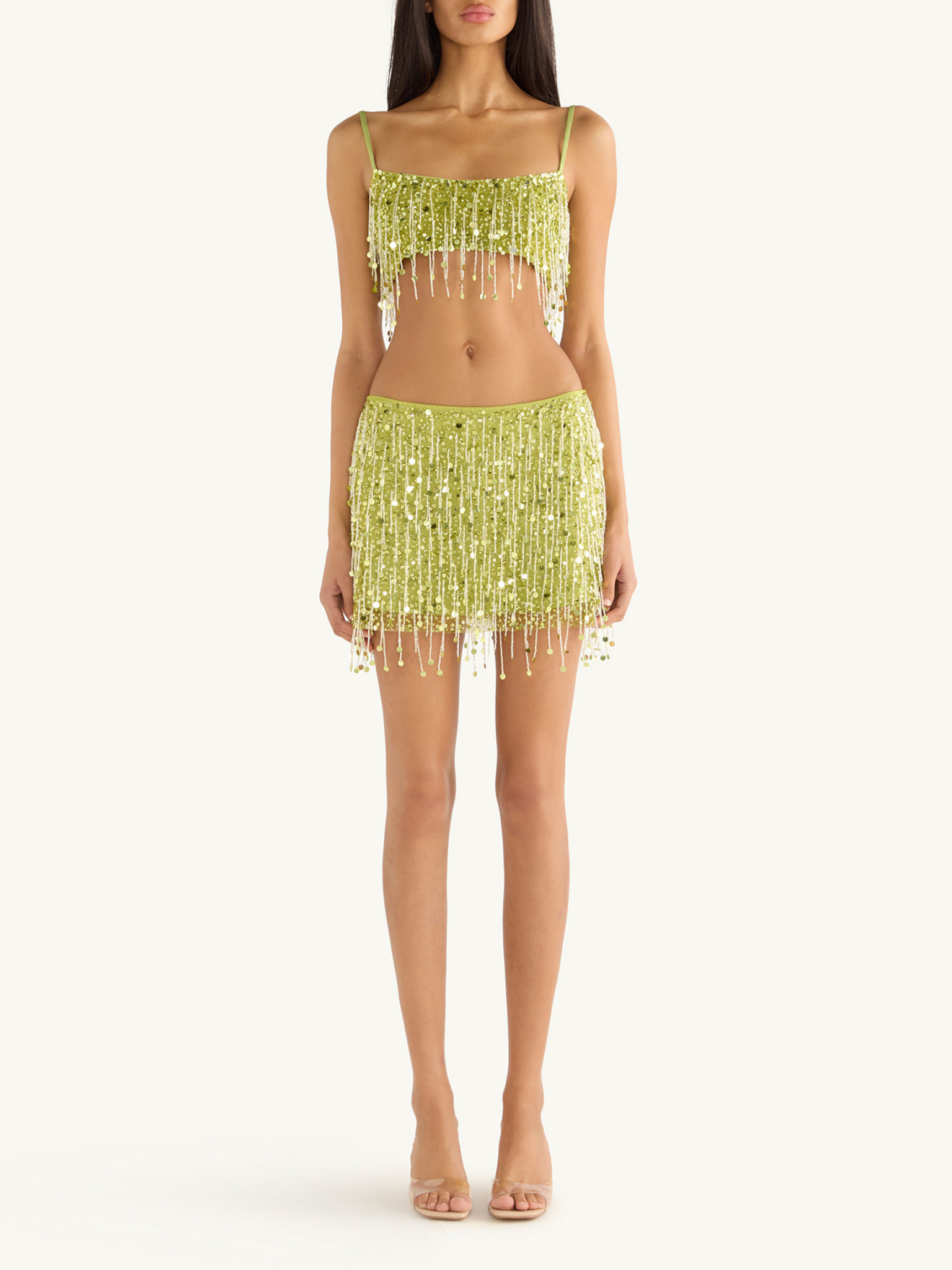 Yasmin Hand Beaded Mini Skirt - Chartreuse Green