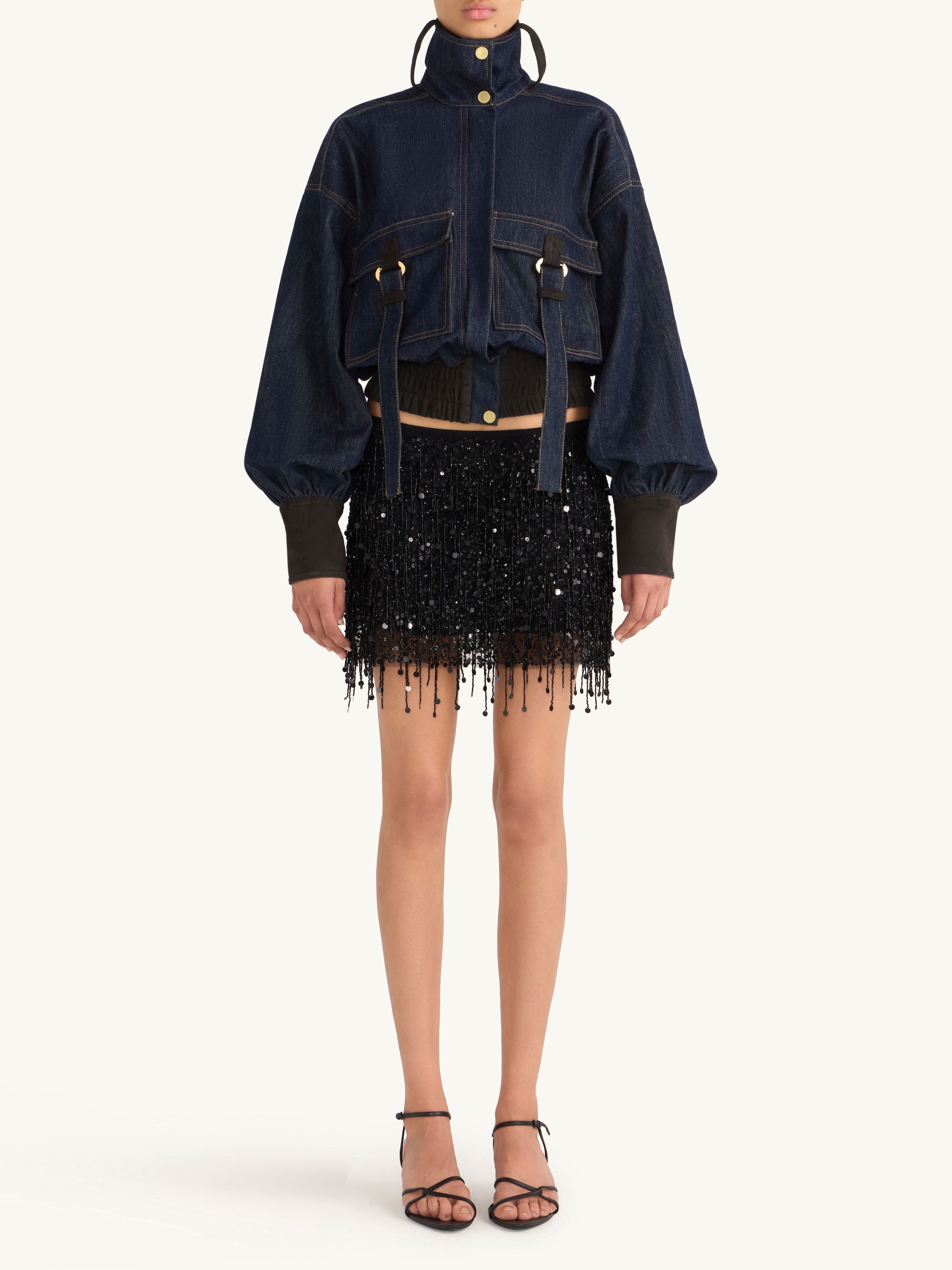 Yasmin Hand Beaded Mini Skirt - Black