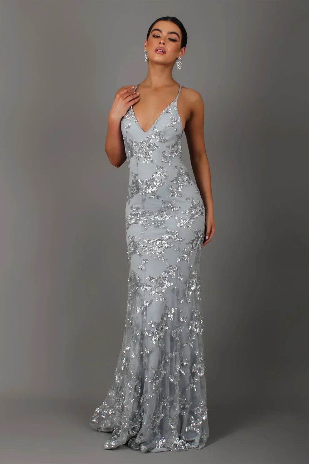 Sequin V-Neck Backless Maxi Dress