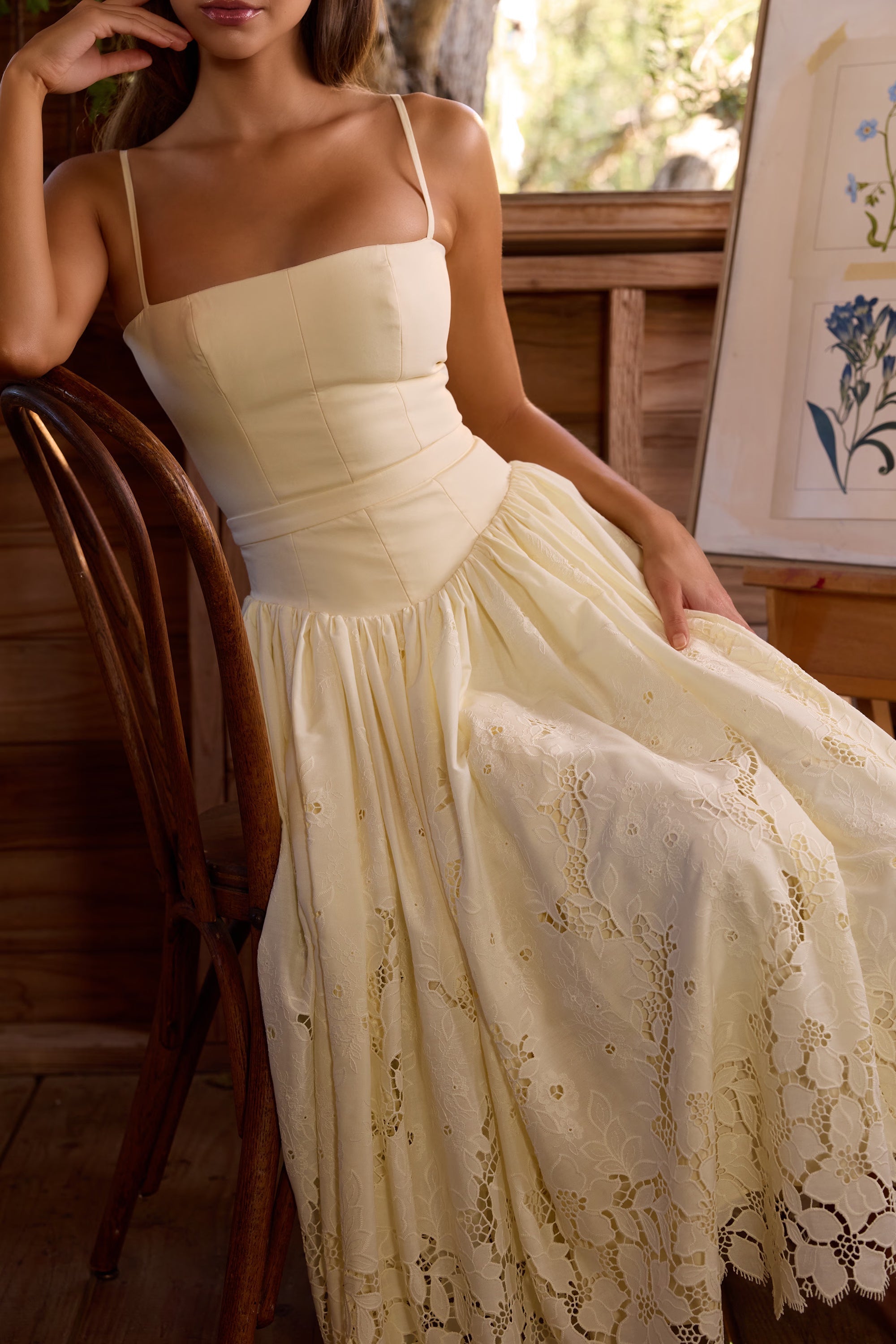 Lemon custom lace broderie anglaise midi dress