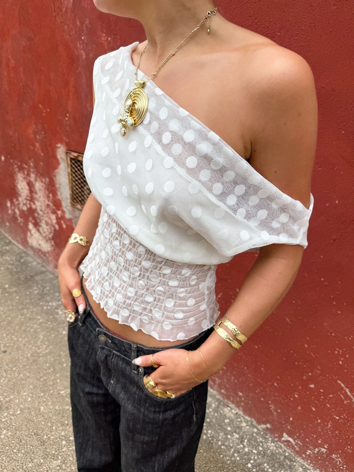 Scandivv mesh top with polka dots