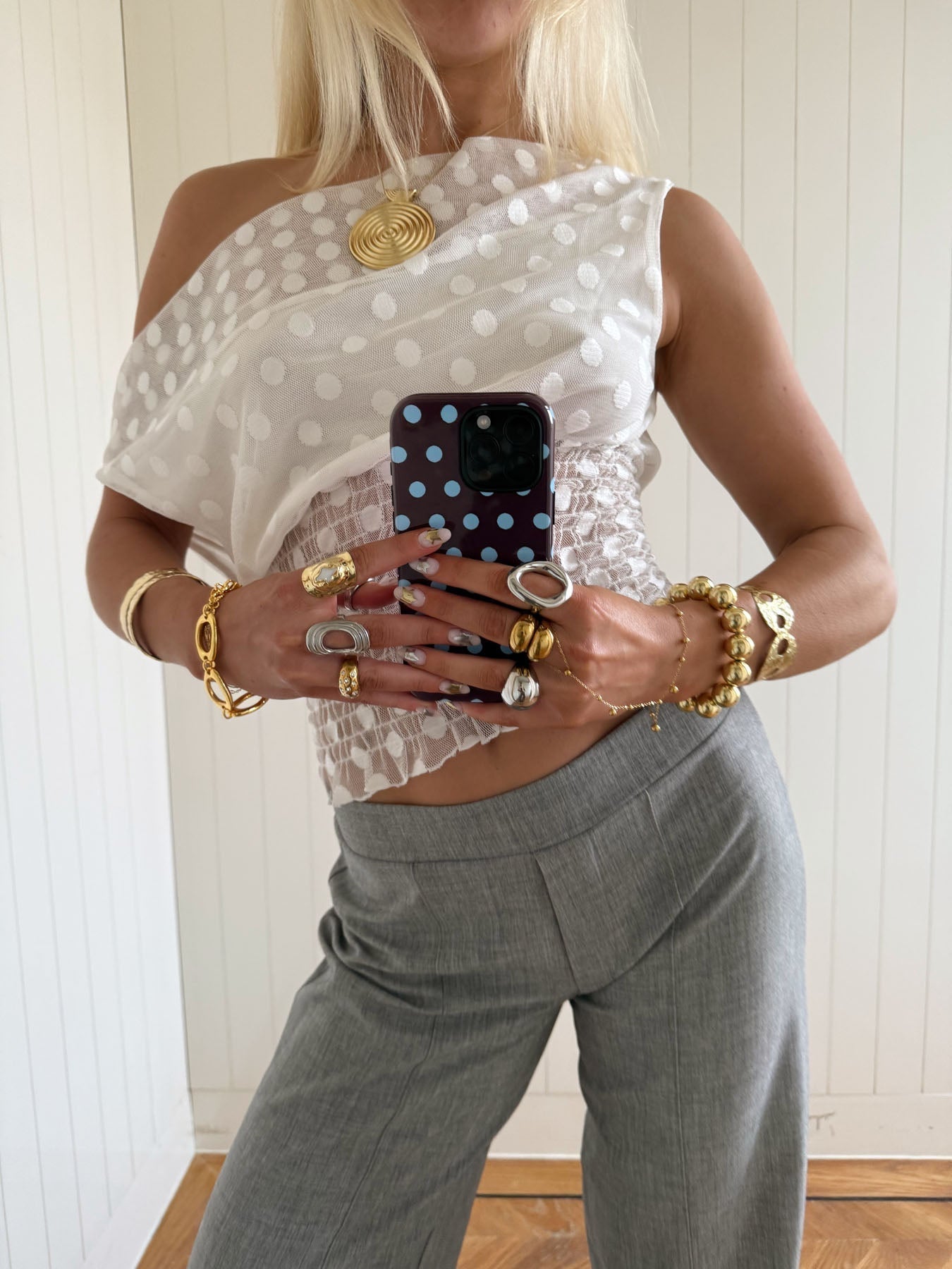 Scandivv mesh top with polka dots