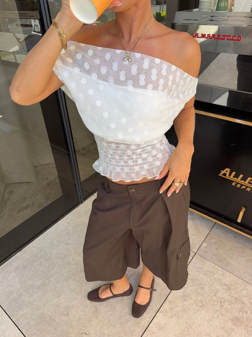 Scandivv mesh top with polka dots