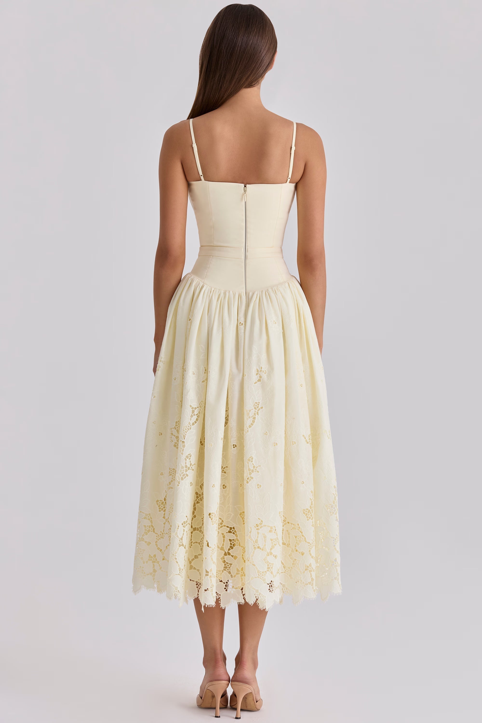 Lemon custom lace broderie anglaise midi dress