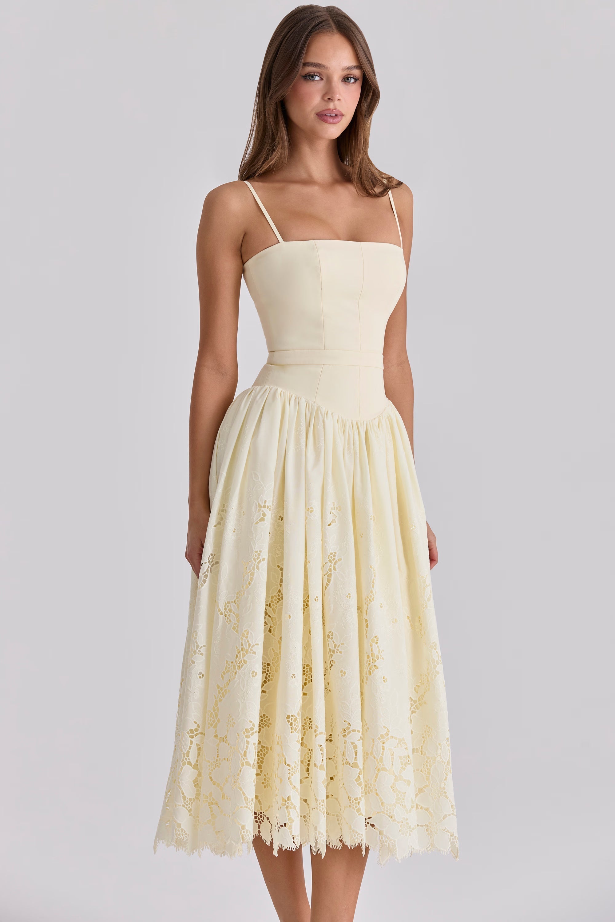 Lemon custom lace broderie anglaise midi dress