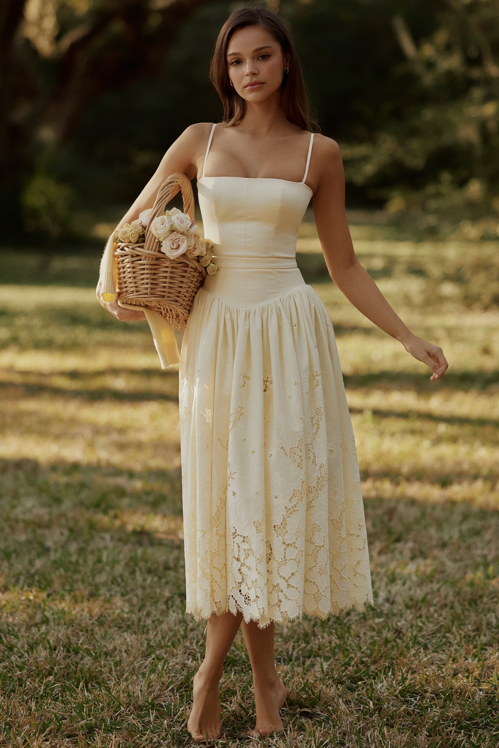 Lemon custom lace broderie anglaise midi dress
