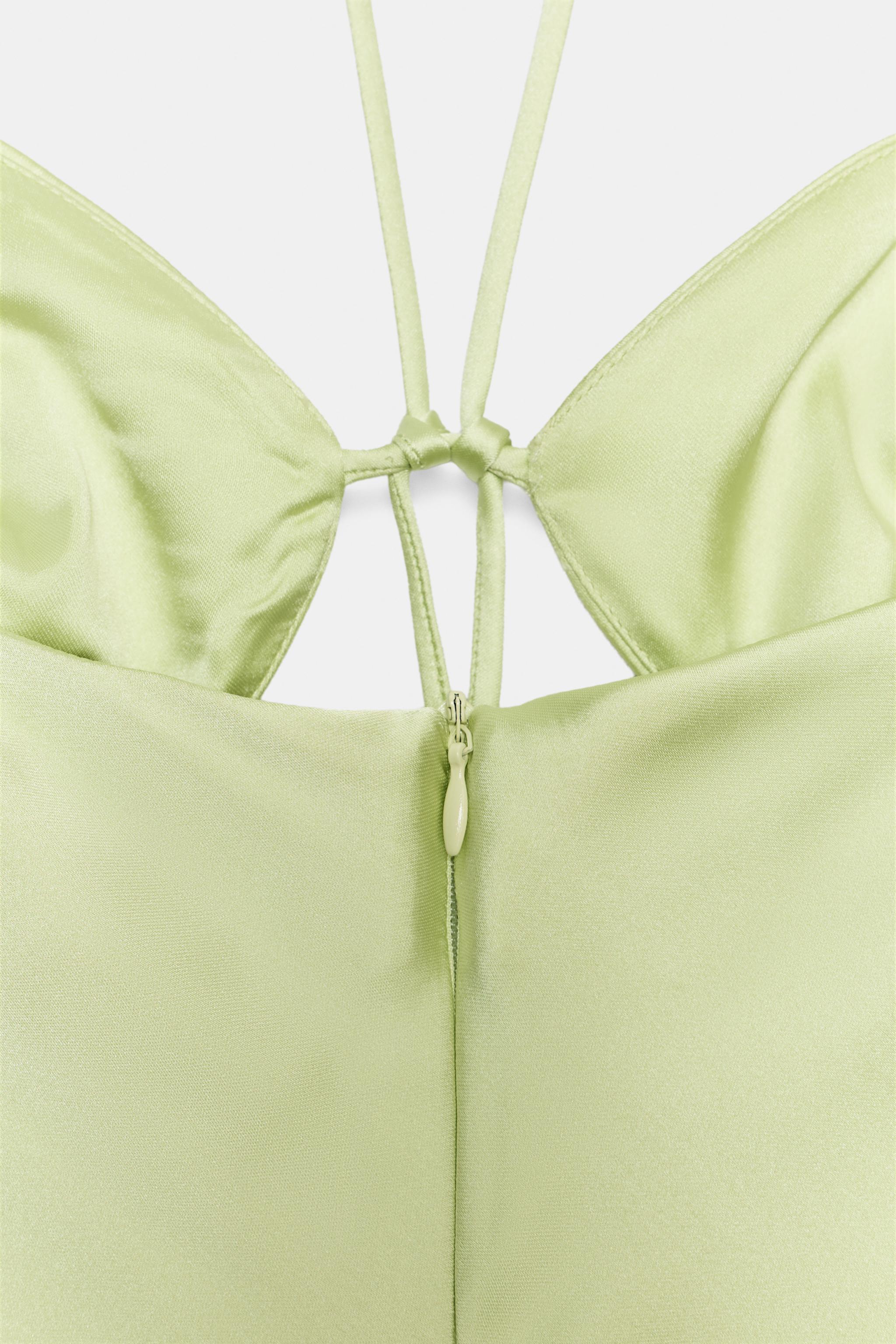 Satin Midi Dress - Lime