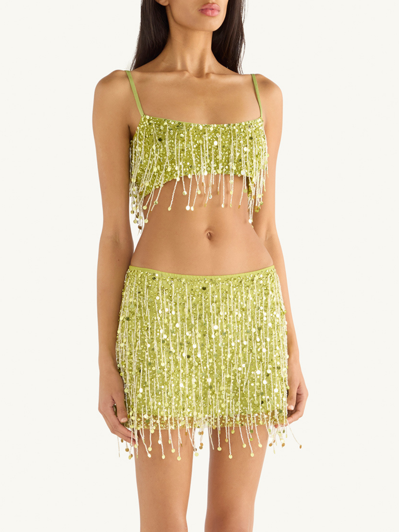 Yasmin Hand Beaded Bralette - Chartreuse Green