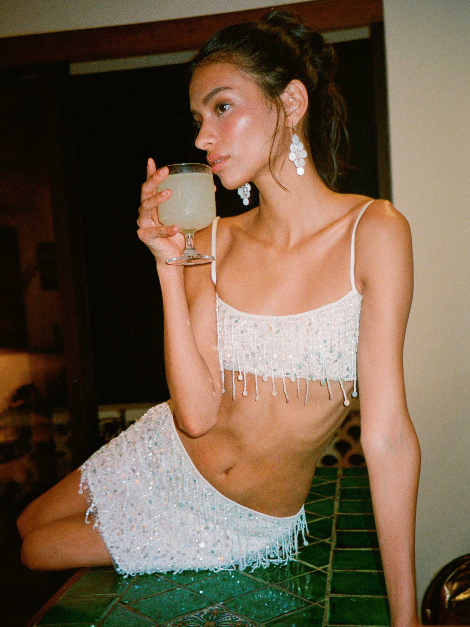 Yasmin Hand Beaded Bralette - Natural