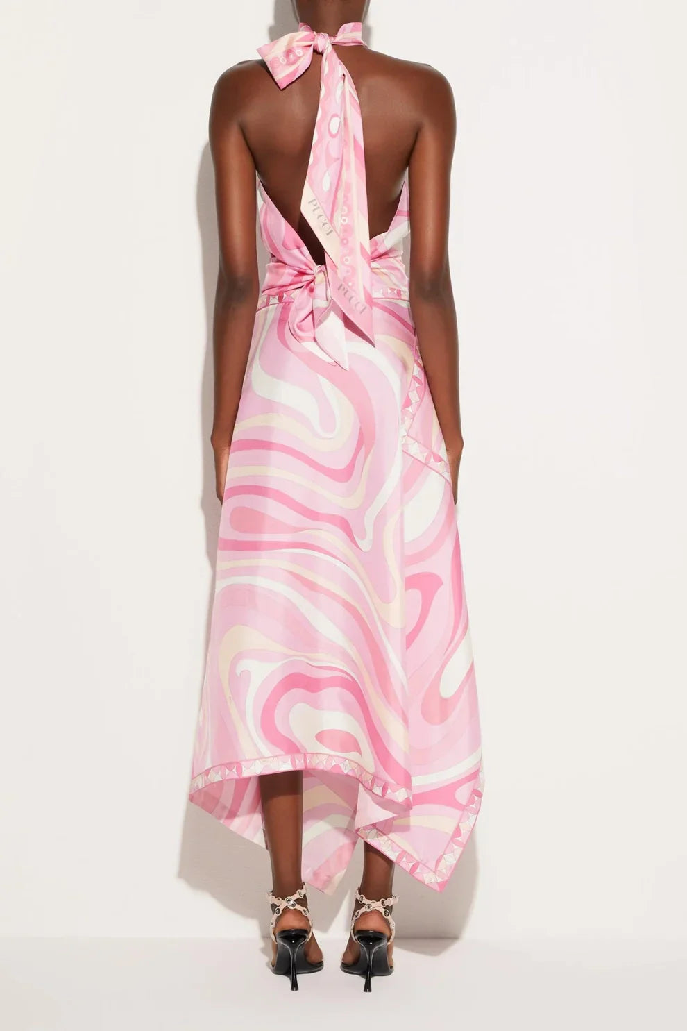 Satin Halter Neck Mini Top & Scarf Print Mid Waist Midi Skirt Set