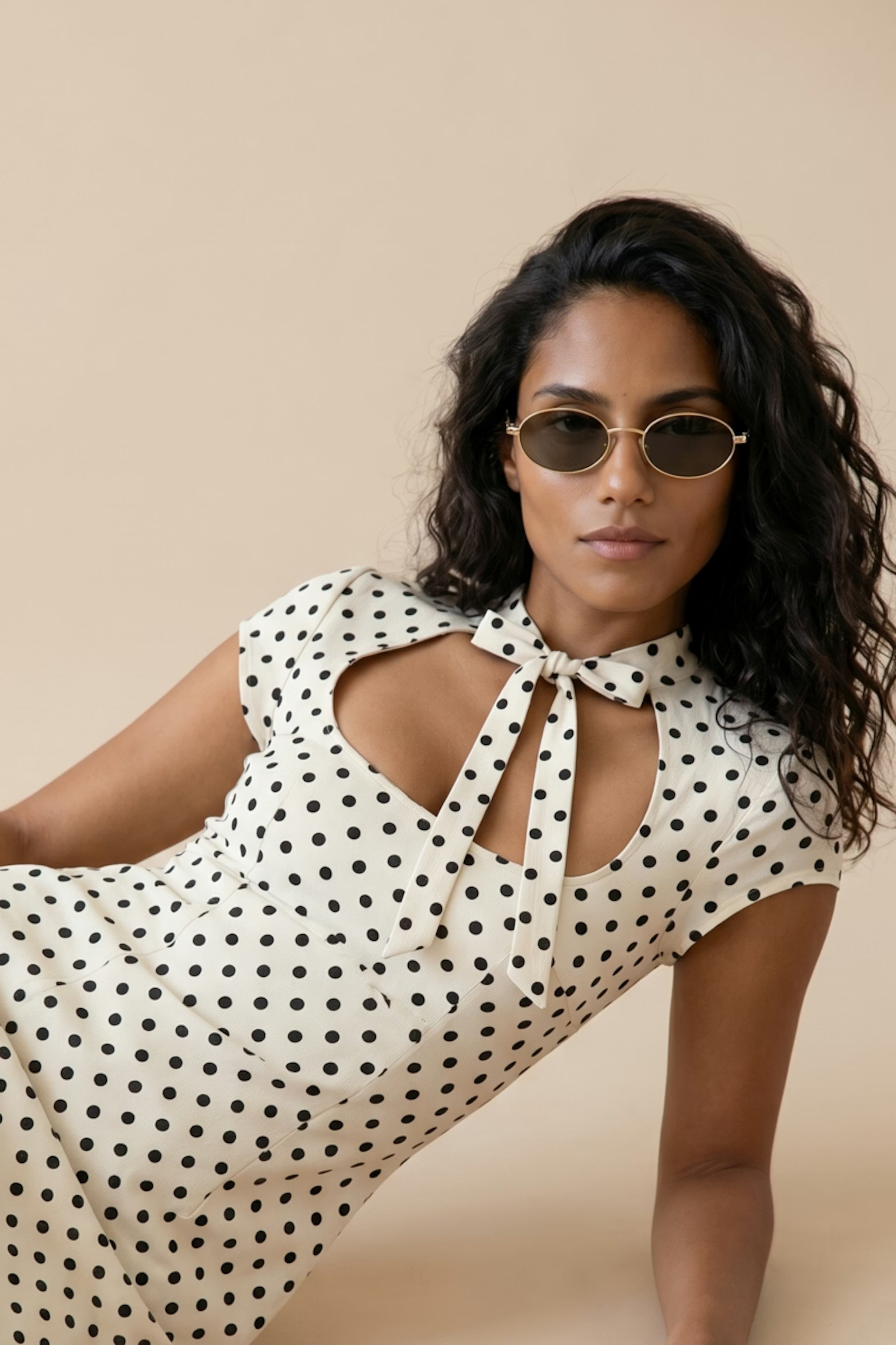 White Polka Dot Mini Dress with Bow