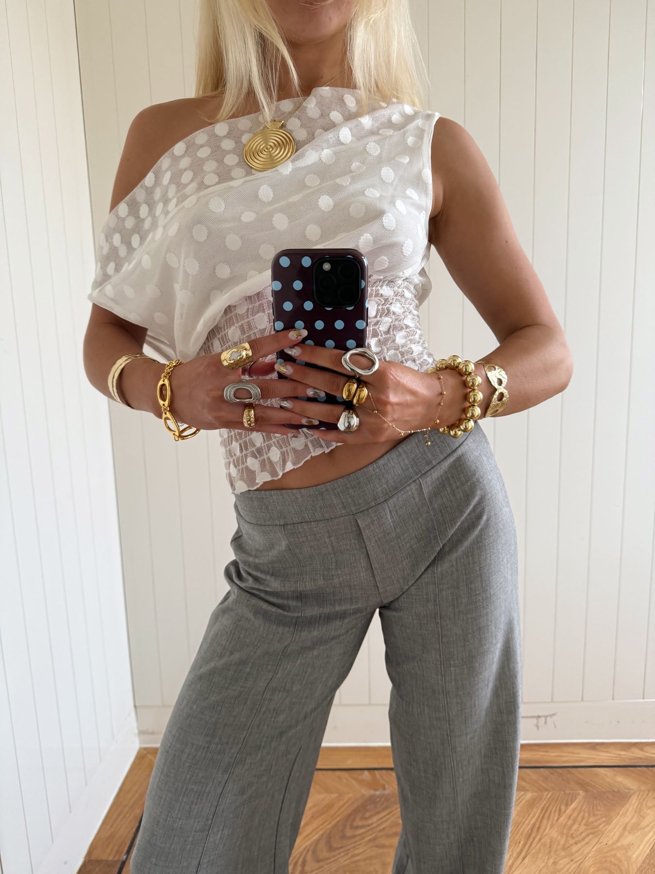 Scandivv mesh top with polka dots