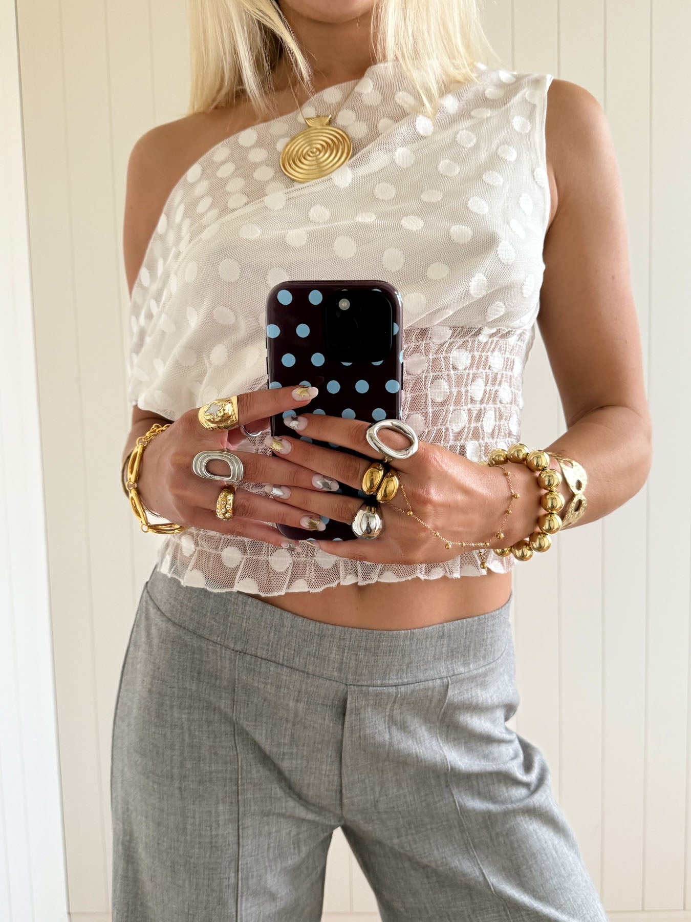 Scandivv mesh top with polka dots