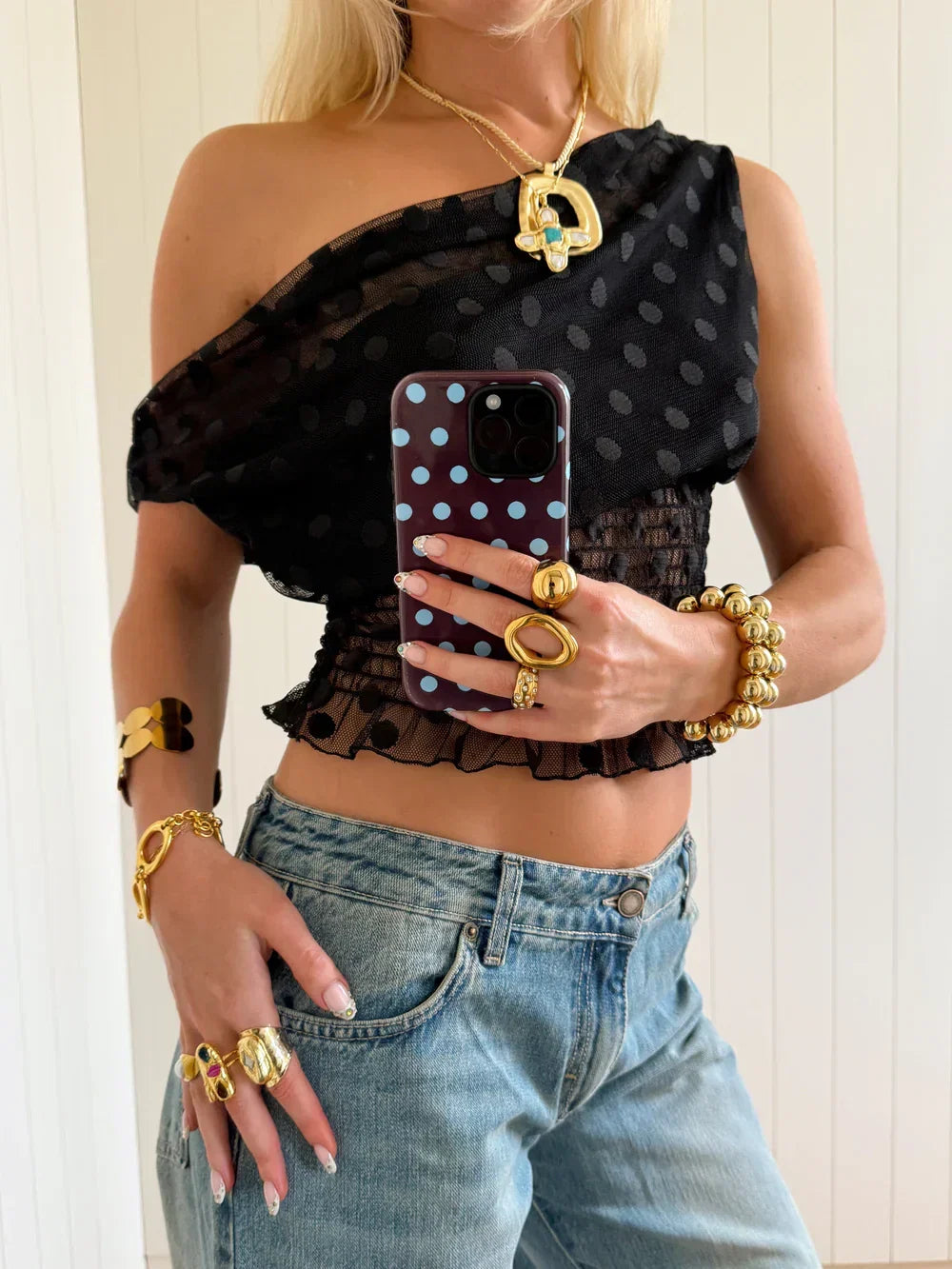 Scandivv mesh top with polka dots