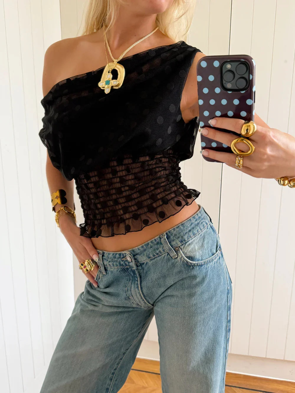 Scandivv mesh top with polka dots