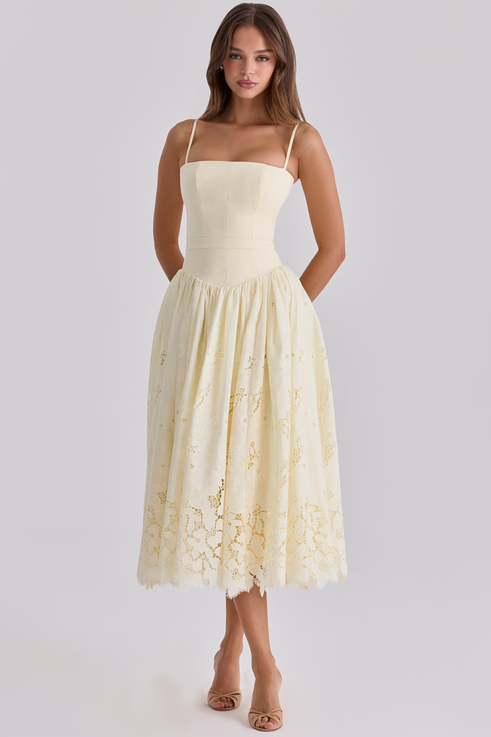 Lemon custom lace broderie anglaise midi dress