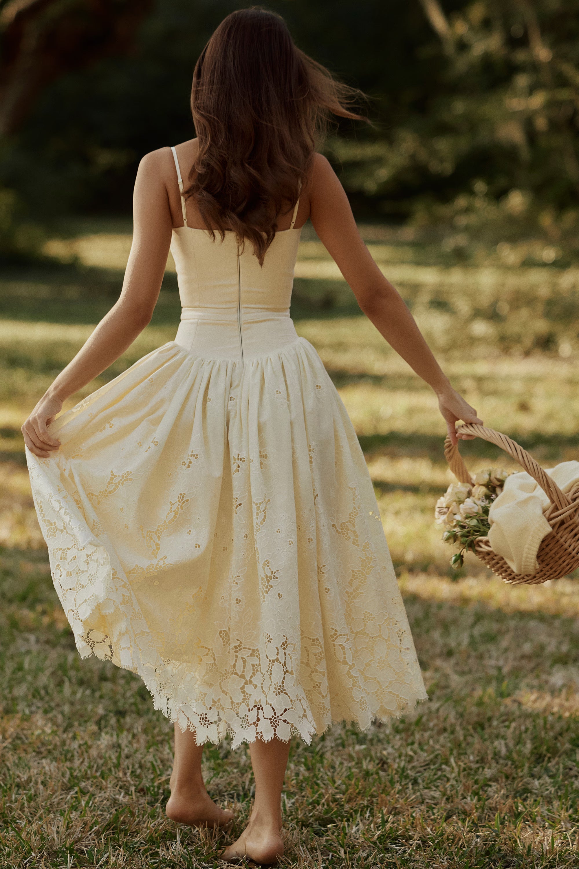 Lemon custom lace broderie anglaise midi dress