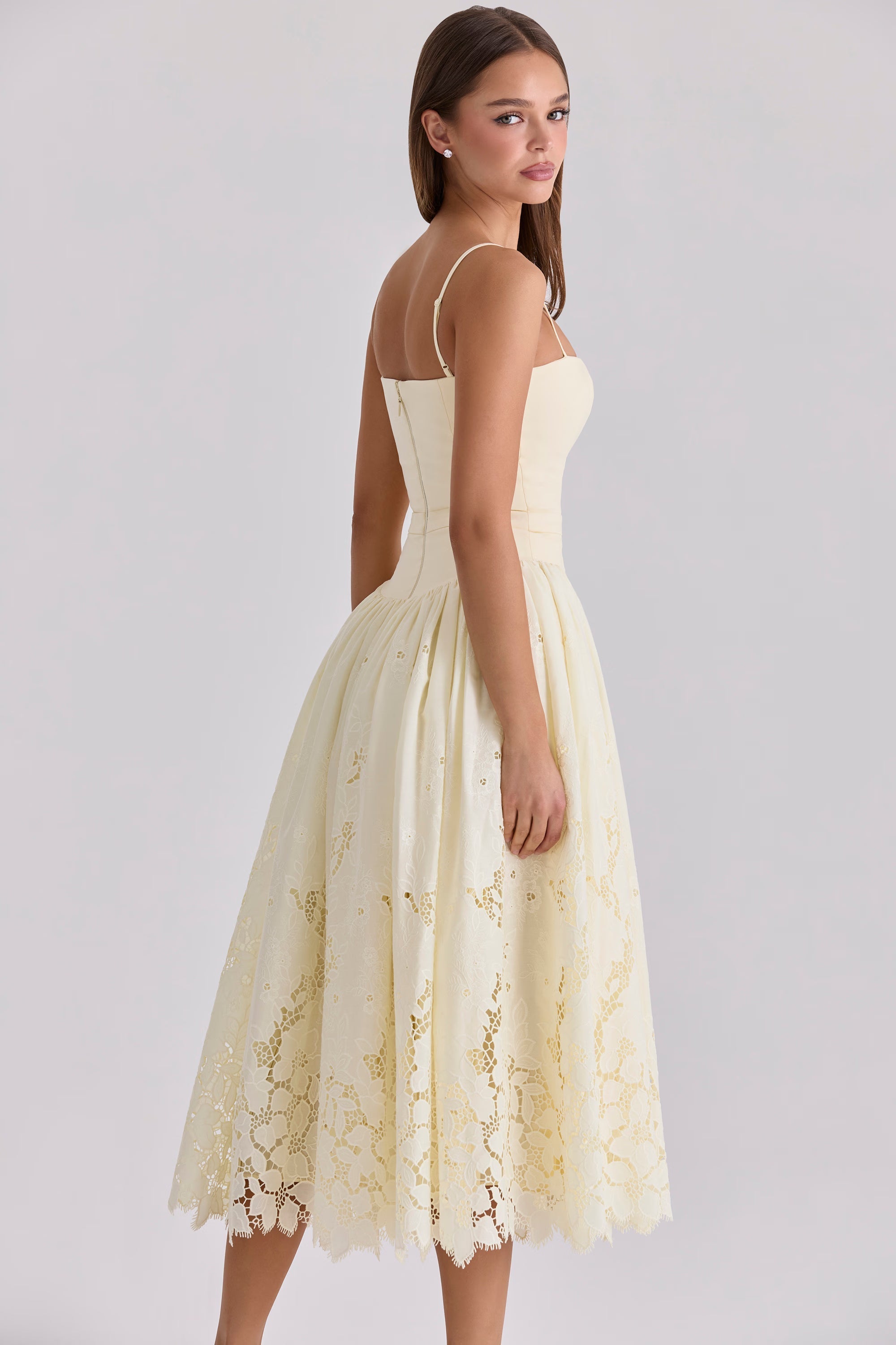 Lemon custom lace broderie anglaise midi dress